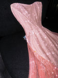 Glittery Mermaid Strapless Coral Pink Sequined Long Formal Evening Dress Formal 18th Birthday Gowns Prom Dresses HZ0311