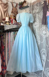 Retro 1950s A Line Blue With Short Sleeves Long Formal Evening Dress Formal 18th Birthday Gowns Prom Dresses HZ0311