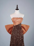 Cute A Line Strapless Brown Sequins Senior Prom Dresses High School Long Formal Dress HZ0311