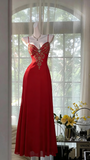 Gorgeous A line Spaghetti Straps Chiffon Red Formal Outfits Long Senior Prom Dresses High Schools Graduation Dresses HZ0311