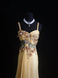 Retro A Line Spaghetti Straps Yellow Chiffon 90s Long Prom Dresses Inspo 18th Birthday Outfits Formal Dress HZ0311