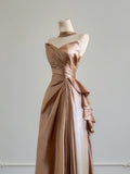 Simple A Line Sweetheart Champagne With Slit Prom Dresses Long Evening Formal Gown BirthdayParty Gowns HZ0311