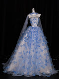 Ball Gown Strapless Blue Sleeveless With Applique Women's Dress Long Quinceanera Dresses Sweet 16 Birthday Quince Dress HZ0311