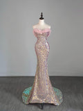 Modest Mermaid Sweetheart Pink Sequin Long Prom Dresses Night Semi Formal Dresses HZ0311