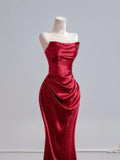 Romantic Mermaid Strapless Red Satin Long Prom Dresses Impress 18th Birthday Outfits Party Gown HZ0311