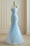 Elegant Slimming Sky Blue Tulle Prom Dress Long Floor-length Party Dresses Online HZ0311