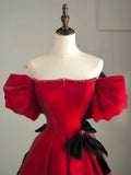 Modest Night Aesthetic Ball Gown Off The Shoulder Red Satin College Formal Sweet 16 Outfit Long Prom Dresses For Teens HZ0311