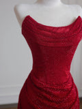 Sparkly Mermaid Sweetheart Red Sequined Formal Evening Dress Gowns Long Prom Dresses HZ0311