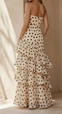 Sweetheart Black Polka Dots Chiffon Prom Dresses With Pleated And Ruffles Formal Dresses HZ0311