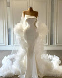 White prom dresses, ruffle prom dresses, white evening dresses, mermaid prom dress HZ0311