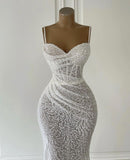 Classic Mermaid Wedding Dresses For Women Sweetheart Neck Spaghetti Strap Bridal Gown Sweep Train HZ0311