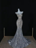 Customized Sexy White Luxury Diamond Backless Slim-fitting Mermaid Evening Dress Sparkling Prom Dresses HZ0311