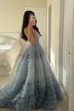 Ball Gown Sweetheart Tiered Ruffled Tulle Long Prom Dress Evening Dress Sweet 15 16 Gown HZ0311