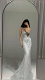 Luxurious Mermaid Sweetheart Silver Gray Sequin With Beaded Long Prom Dresses For High School Girls Formal Dress Party Birthday Outfits HZ0311