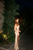Champagne Satin Party Dress Mermaid Spaghetti Straps Long Modest Prom Dresses Evening Gowns HZ0311