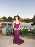 Grape Lace Mermaid Long Prom Dress Strapless Spaghetti Straps Formal Dress Evening Dress HZ0311