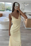 Sheath Spaghetti Straps Satin Long Prom Dresses With Pearls For Women HZ0311