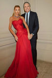 Graceful Mermaid Strapless Red Chiffon Sleeveless Pleated Prom Dress Formal Evening Dress Party Gowns HZ0311