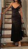 Simple Sheath Spaghetti Strap Black Satin Long Prom Dresses Formal Dress Party 20th Birthday Outfits HZ0311