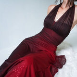 Vintage Mermaid Halter Chiffon Burgundy Prom Dress Inspo Aesthetic For Teens Formal Dresses Party Outfits Prom Gown HZ0311