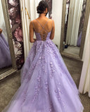 Cute Ball Gown Spaghetti Strap Lilac Tulle With Appliques Long Prom Dresses Senior Graduation Dance Evening Outfits HZ0311