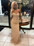 Mermaid Sweetheart Champagne Long Prom Dress With Beaded Bodice Evening Dresses HZ0311