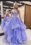 Romantic Ball Gown Spaghetti Strap Lilac Tulle With Appliques Long Prom Dresses Senior Graduation Dance Evening Outfits HZ0311