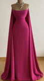 Elegant Mermaid Strapless Satin Fuchsia With Pleated Long Formal Prom Evening Dress Dinner Outfits Party Gowns HZ0311