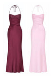 Elegant Mermaid Spaghetti Straps Burgundy Deep Red Satin Long Prom Dresses Formal Party Gowns Vestidos De Dia HZ0311