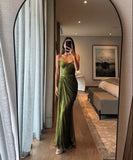 Sexy Mermaid Strapless Dark Green With Pleated Long Prom Dresses Formal Dress Party 20th Birthday Outfits HZ0311