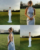 Sexy Mermaid Halter Light Sky Blue Satin With Backless Long Prom Dresses Formal Dress Party 20th Birthday Outfits HZ0311