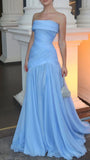 straight across sleeveless pleated a-line evening dress Prom Dress HZ0311