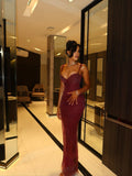 Modest Mermaid Spaghetti Strap Burgundy Sequin With Beaded Bodice Prom Dresses Long Birthday Party Dress Evening Dresses HZ0311