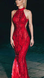 Sparkly Sequin Mermaid High Neck Burgundy Sequin With Beads Prom Dresses Inspiration Evening Gowns For Women Formal Party Dress HZ0311