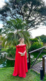 Modest A line Off The Shoulder Red Chiffon Floor Length Senior Prom Dresses Long Formal Party Gowns HZ0311