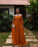 Customized Orange Off Shoulder Shawl Prom Dresses vestidos de noiva Draped Strapless Party Gowns HZ0311