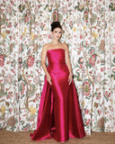 Elegant Sheath Prom Dresses Satin Pleated Ruffle Strapless Hot Pink Formal Evening Dress Party Gowns HZ0311