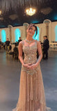Luxurious Spaghetti-Straps Sleeveless Beadings Pleated Floor Length Prom Dress Graduation Gown HZ0311