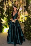 Straps Deep V Neck Sleeveless A Line Long Prom Dress With Pleated Birthday Outfits HZ0311