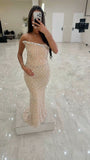 Embellished Mermaid Strapless Black Girls Sequin With Beaded Bodice Prom Dresses Long Birthday Party Dress Evening Dresses HZ0311
