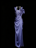 Modest Night Aesthetic Sheath Square Neck Grape Satin College Formal Outfit Long Prom Graduation Dresses For Teens HZ0311