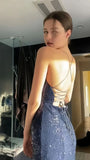 Modest Mermaid V Neckline Spaghetti Straps Ball Dresses Long Formal Gowns Black Sequin Slit Prom Dresses Evening Gowns HZ0311