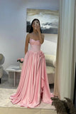 Gorgeous Baby Pink Sweetheart Satin Prom Dresses Sleeveless High Slit Gem With Pleats Vestidos De Dia HZ0311