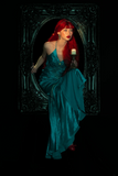Vintage 1950s Formal Mermaid Halter Dark Green Satin Sleeveless Long Prom Dresses Party Formal Gowns HZ0311