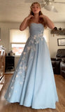 Elegant A Line Sweetheart Blue Chiffon Long Prom Dresses Formal Teens Party Dress Vestidos De Dia HZ0311