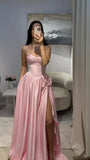 Classy A Line Sweetheart Pink Satin Split Prom Dresses Inspo For Teens Formal Dress Party Outfits Prom Gowns HZ0311