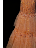 Modest Mermaid Sweetheart Orange Tulle With Layered College Formal Outfit Long Prom Graduation Dresses For Teens HZ0311
