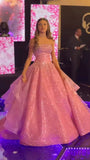 Modest Ball Gown Strapless With Beads Pink Prom Dresses Long Sweet 16 Birthday Party Dress Evening Dresses HZ0311