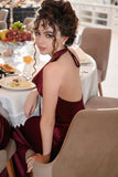 Elegant Halter Burgundy Satin Prom Dress Fashion Aesthetic For Teens Formal Dresses Party Outfits Prom Gown HZ0311