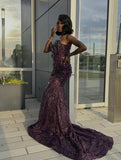 Sexy Special Occasion Dress Mermaid Sweetheart Grape Sequins Prom Dresses With Beads Gem Party Dress Long Evening Dresses HZ0311